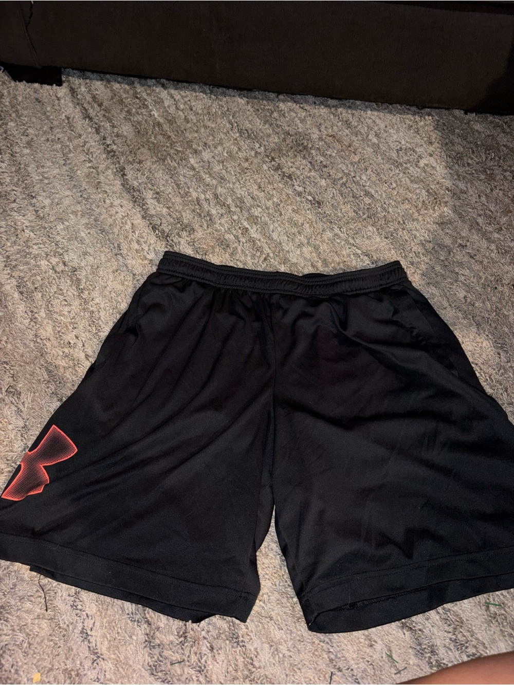 Under Armour Black Men's Athletic Shorts with Red/ orange Logo Accent